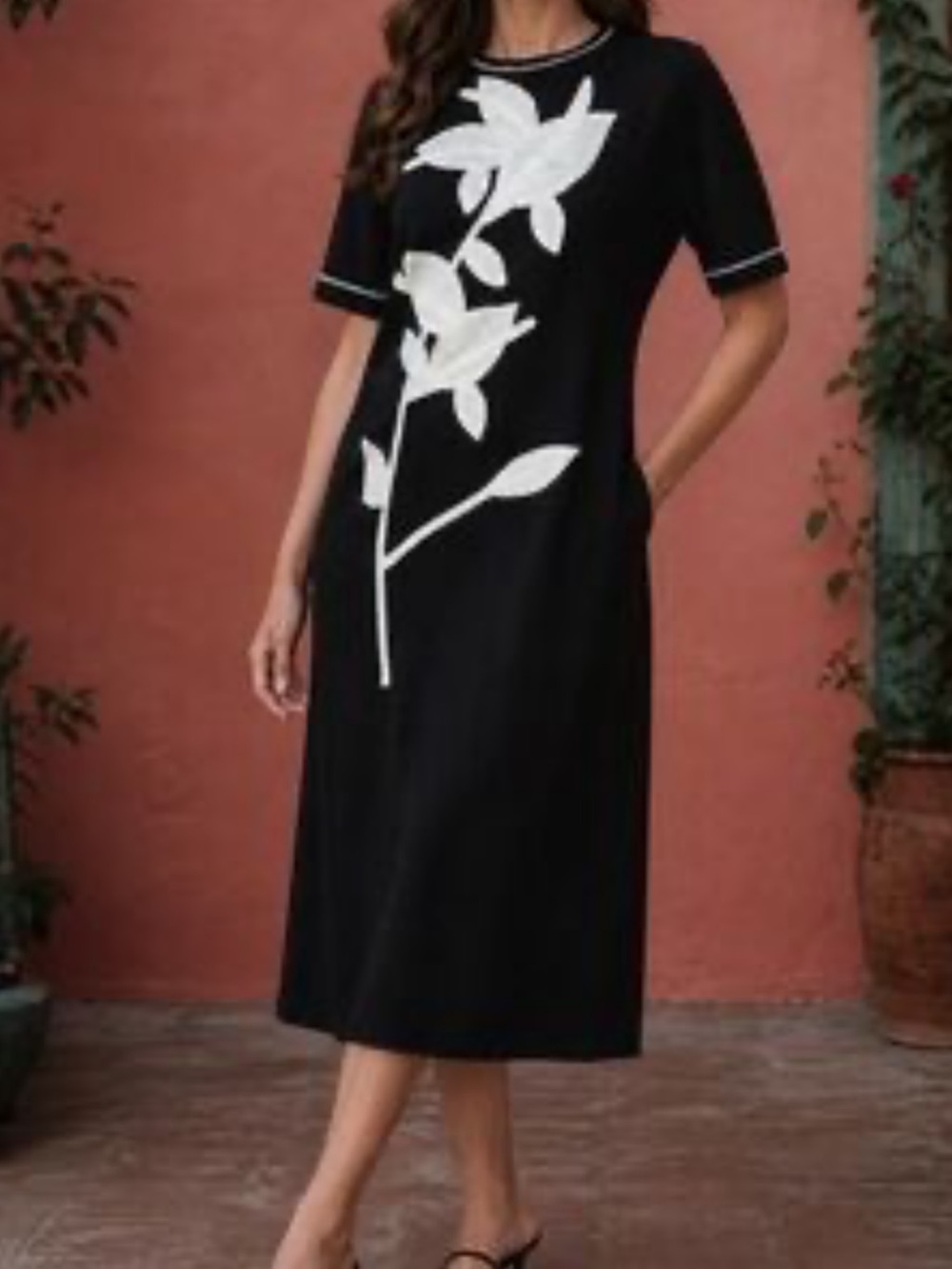 Aleeza Paris size small Black Floral Midi Dress Ophelia Orchid dress New $350